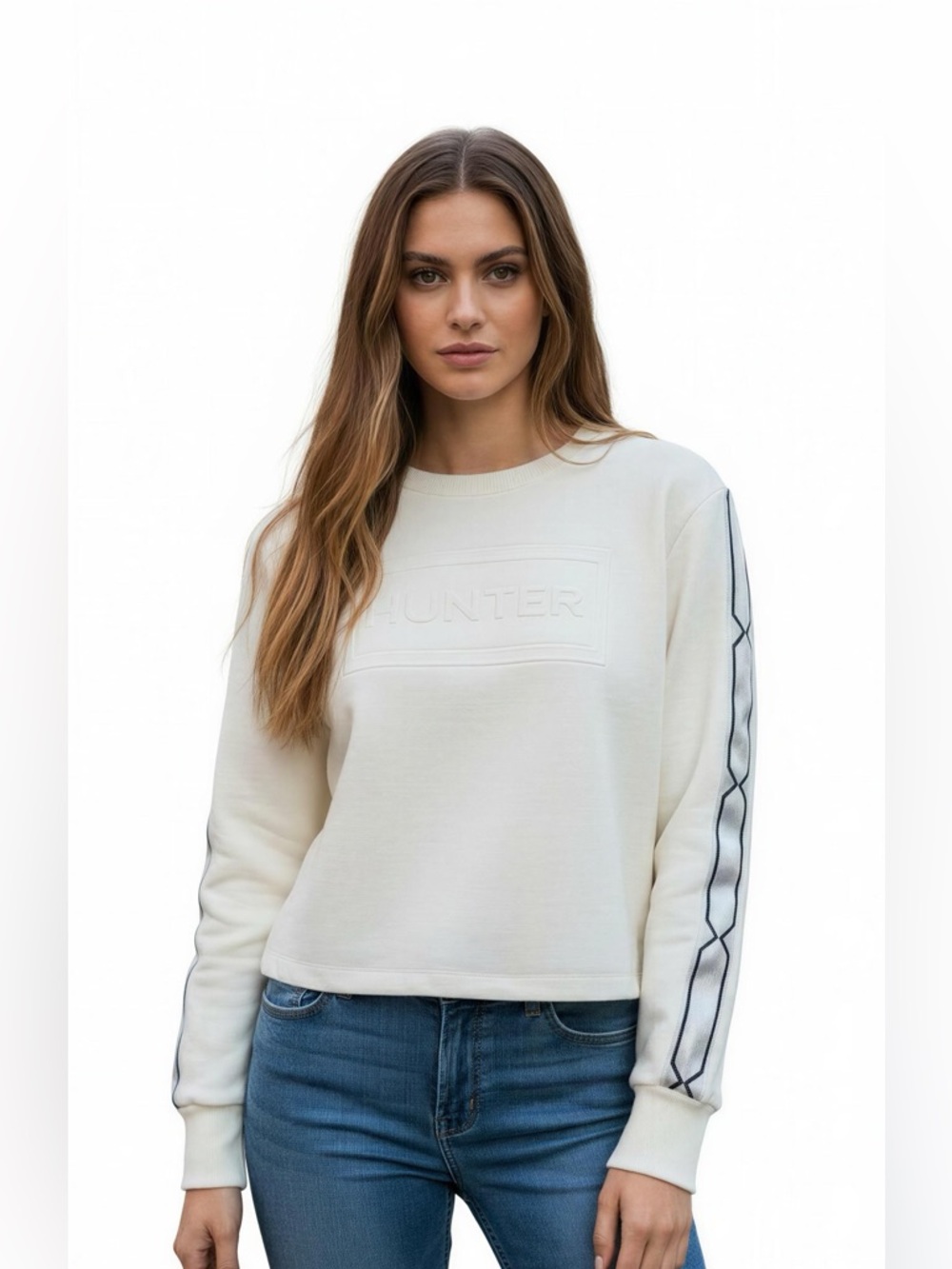 Hunter Off-White Sweatshirt Top with Black and silver  Sleeve Details